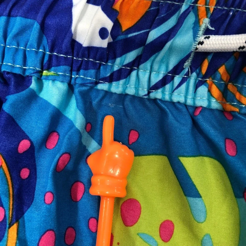 No Boundaries Swim Trunks Men's M 32-34 Blue Tropical Toucan Parrot Print Shorts